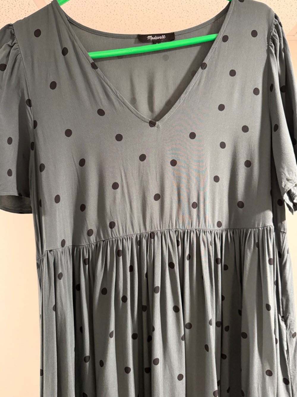 Madewell Green w/ Black Polka Dot V-Neck Maxi Dress